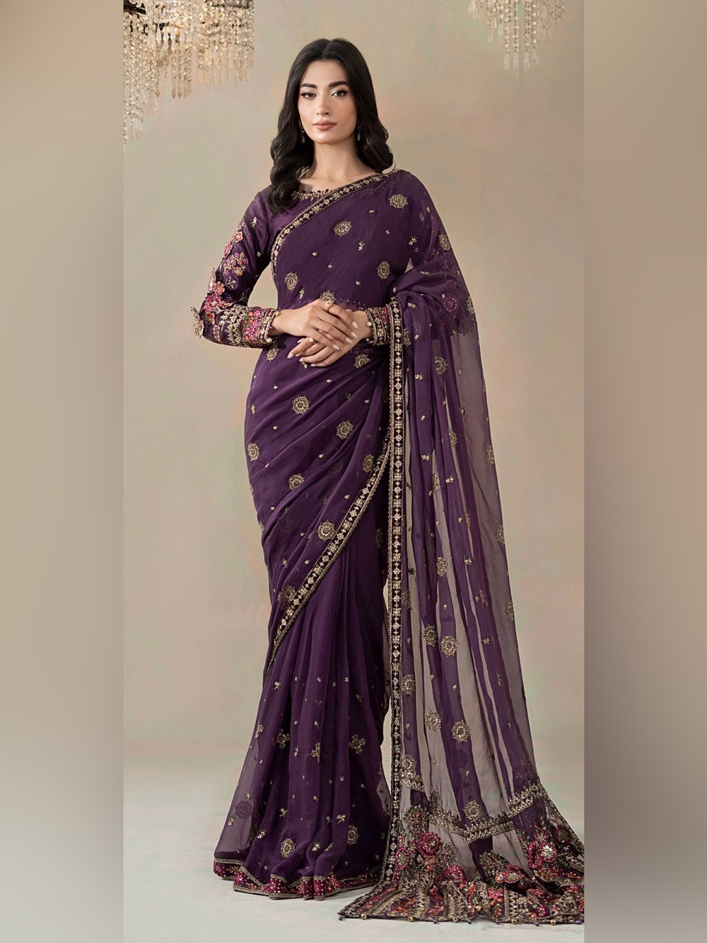 Maria B embroidered chiffon saree
